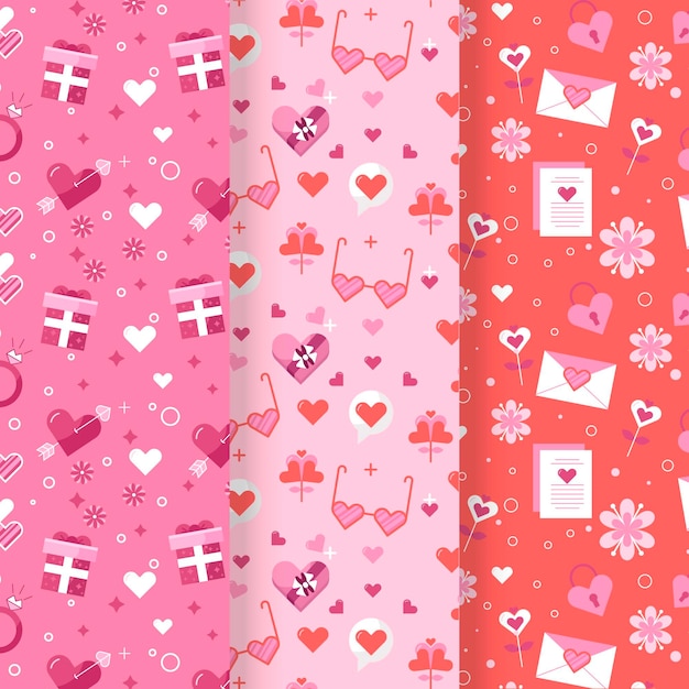 Flat valentine's day pattern set