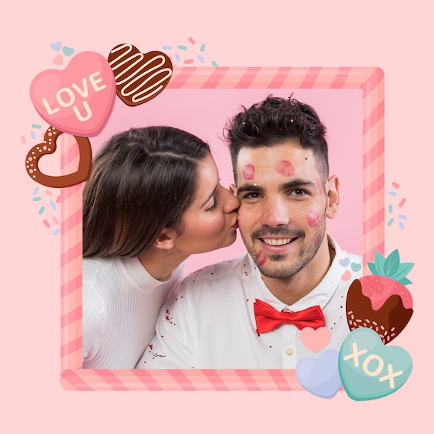 Flat valentine's day photo frame template