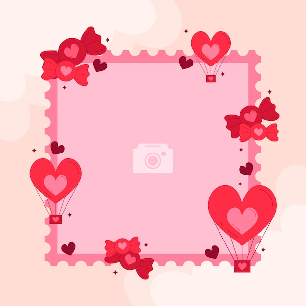 Flat valentine's day photo frame template