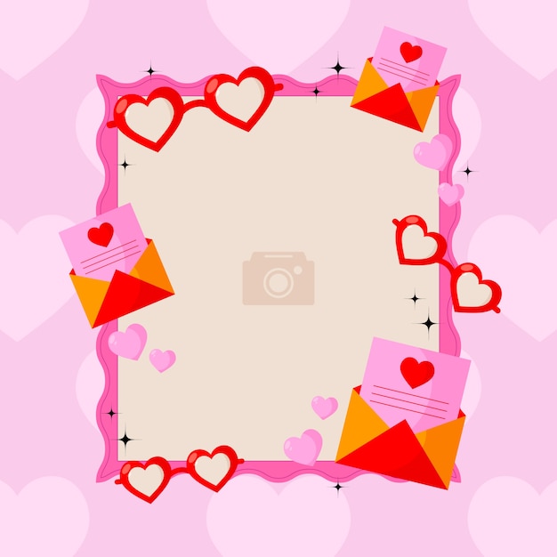 Flat valentine's day photo frame template