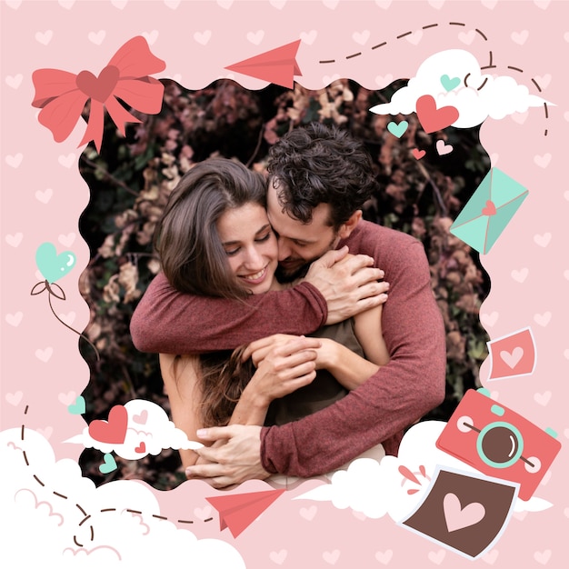 Flat valentine's day photo frame template