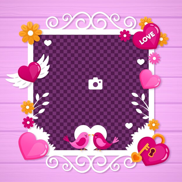 Flat valentine's day photo frame template