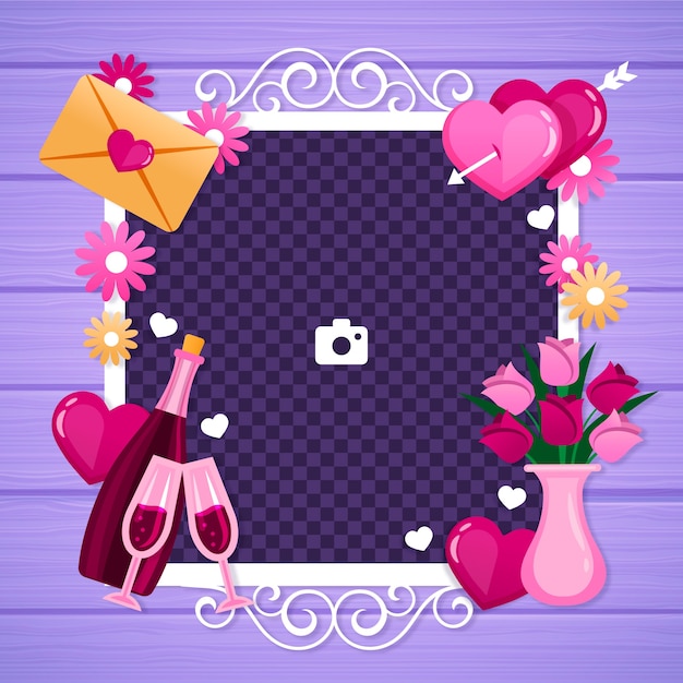 Free Vector Flat Valentines Day Photo Frame Template