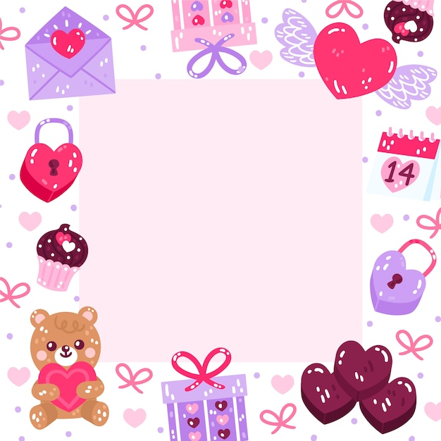 Flat valentine's day photo frame template