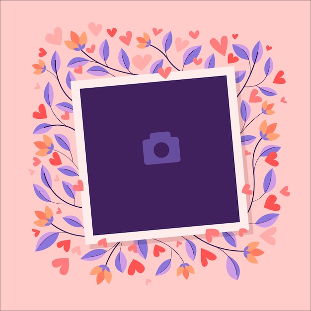 Flat valentine's day photo frame template