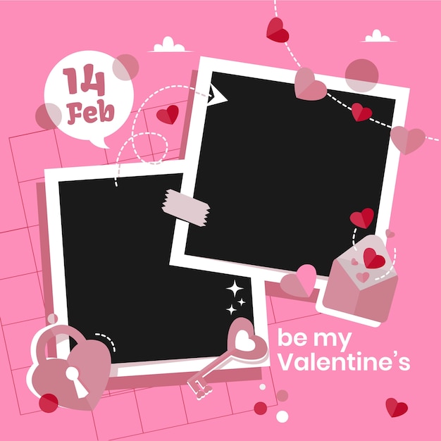 Flat valentine's day photo frame template