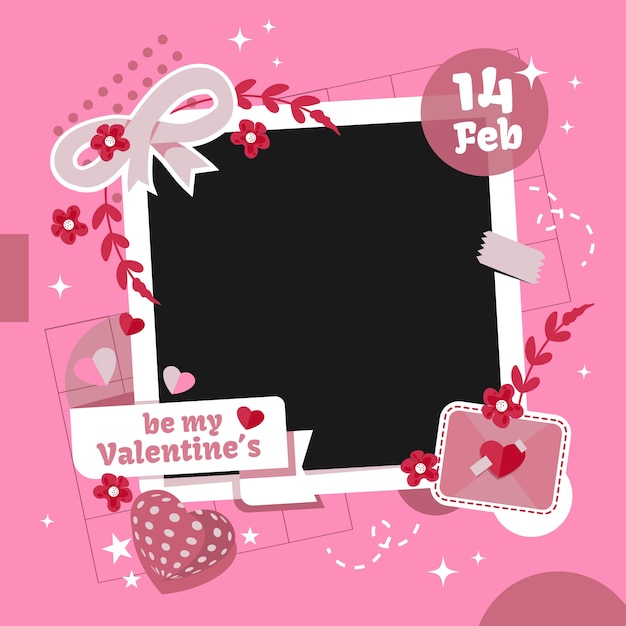 Бесплатное векторное изображение Плоский шаблон фоторамки на день святого валентина