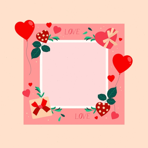 Flat valentine's day photo frame template