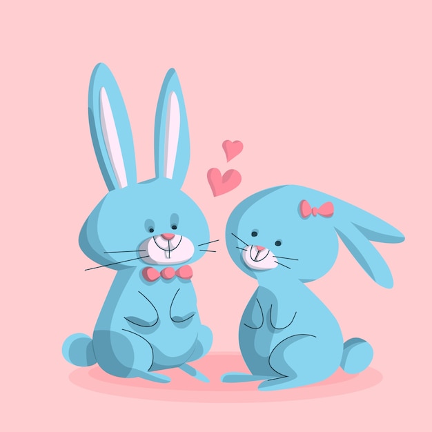 플랫 발렌타인 토끼 커플