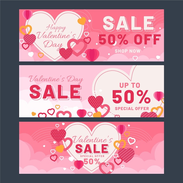 Banner di vendita di san valentino piatto con offerta