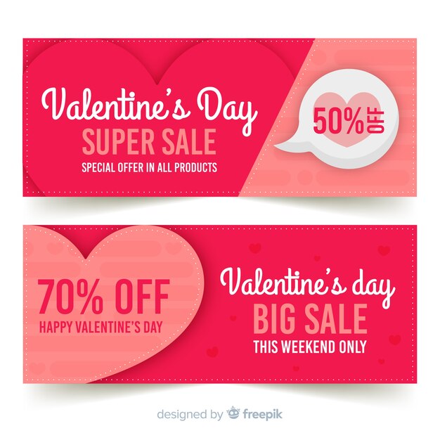 Free vector flat valentine's day sale banners