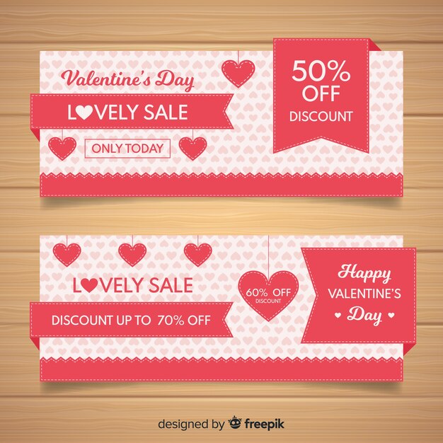 Плоские баннеры продажи дня святого Валентина