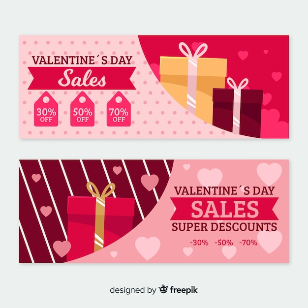 Flat valentine's day sale banners