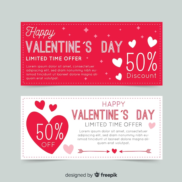 Free vector flat valentine's day sale banners