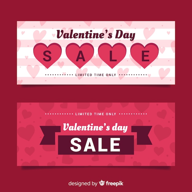 Flat valentine's day sale banners