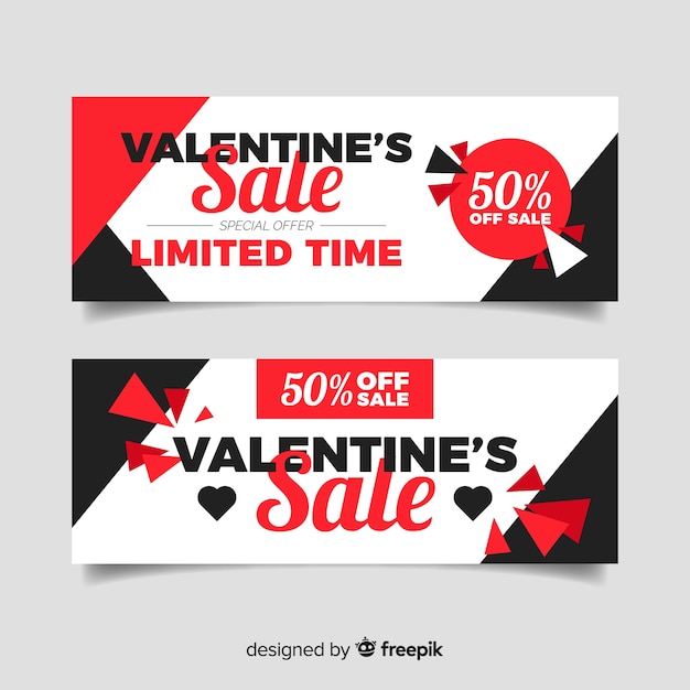 Flat valentine's day sale banners