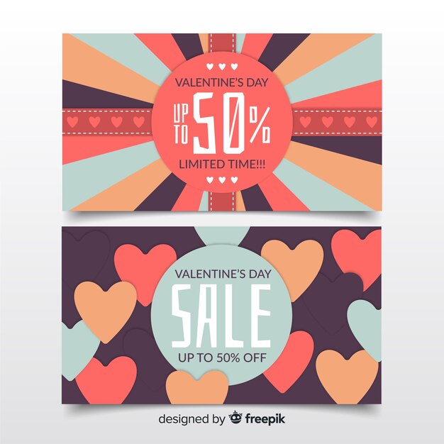 Free vector flat valentine's day sale banners