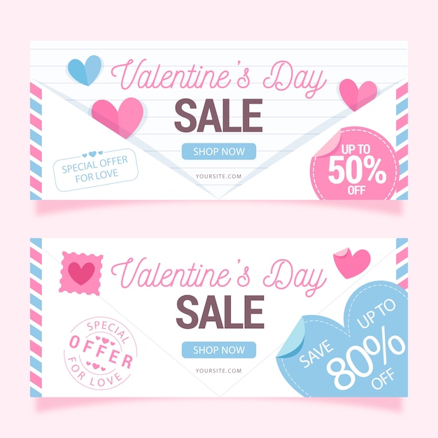 Flat valentine's day sale banners