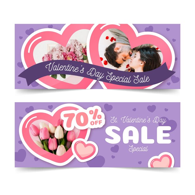 Flat valentine's day sale banners