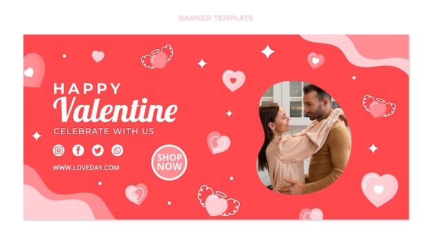 Flat valentine's day sale horizontal banner