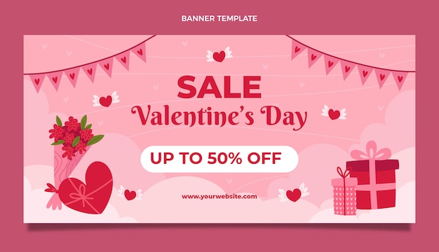 Free vector flat valentine's day sale horizontal banner