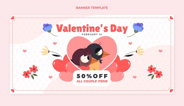 Flat valentine's day sale horizontal banner