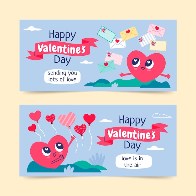 Set di banner orizzontali di vendita piatta di san valentino