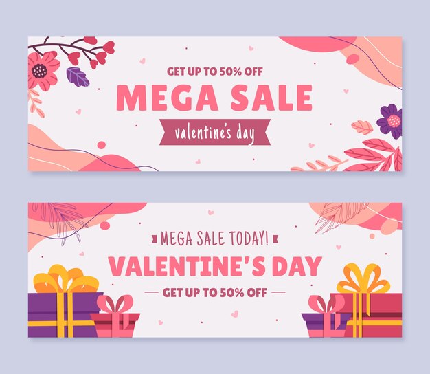 Free vector flat valentine's day sale horizontal banners set