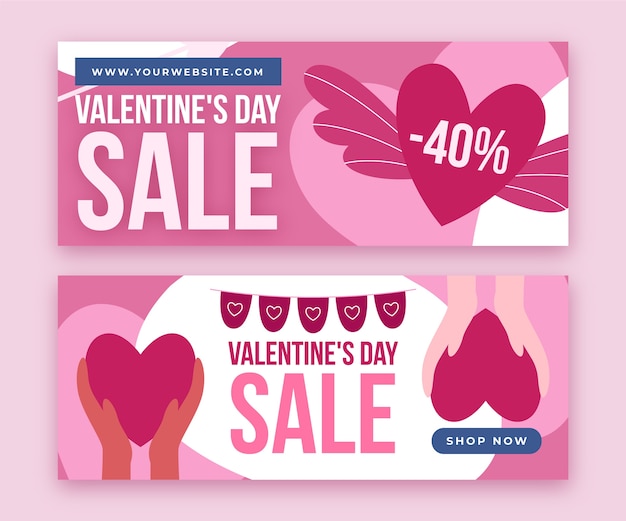 Flat valentine's day sale horizontal banners set