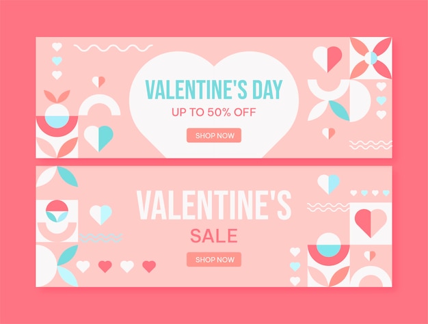 Flat valentine's day sale horizontal banners set