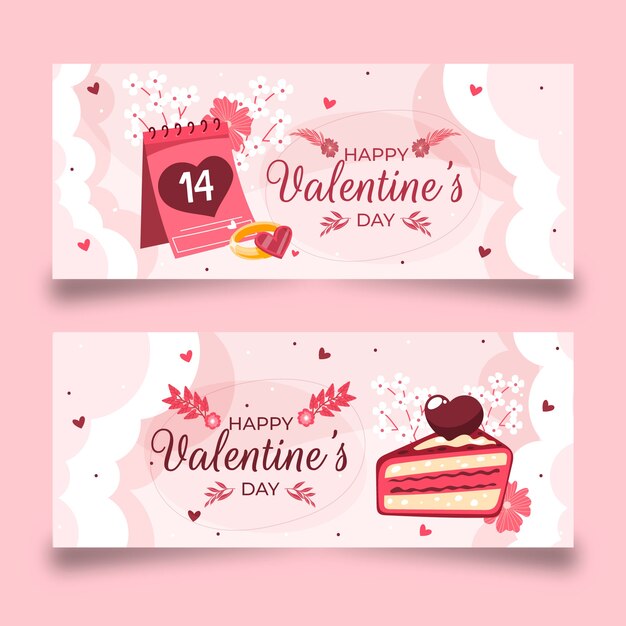 Flat valentine's day sale horizontal banners set