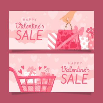 Set di banner orizzontali per la vendita di san valentino piatto