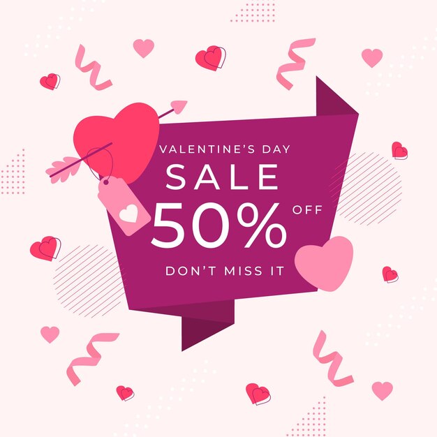 Free vector flat valentine's day sale with confetti