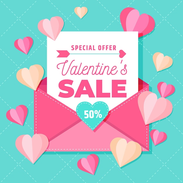 Flat valentine's day sale with envelope