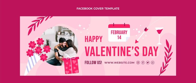 Flat valentine's day social media cover template