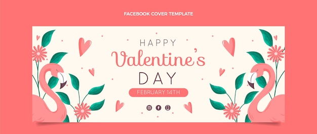 Vettore gratuito modello di copertina per social media piatto di san valentino