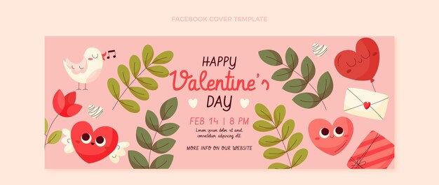 Flat valentine's day social media cover template