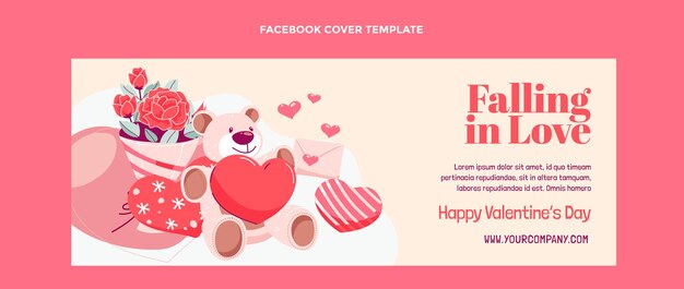 Flat valentine's day social media cover template