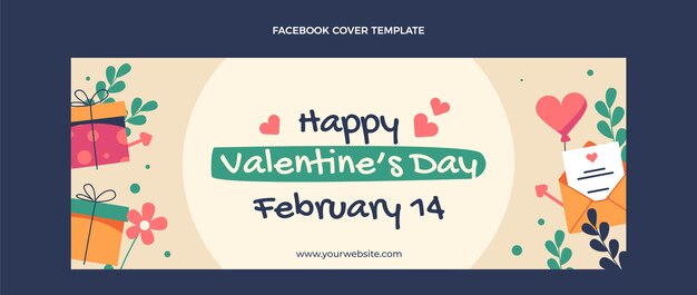 Flat valentine's day social media cover template