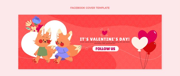 Flat valentine's day social media cover template