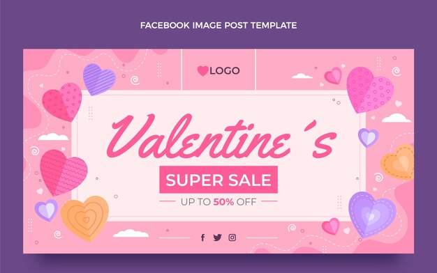 Flat valentine's day social media post template