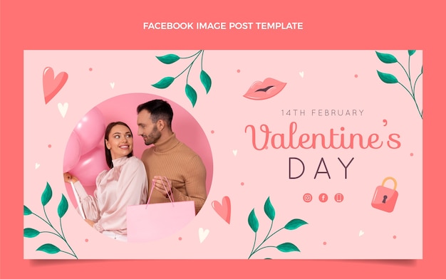 Vettore gratuito modello piatto di post sui social media di san valentino