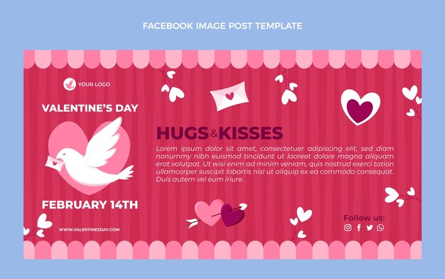 Modello piatto di post sui social media di San Valentino