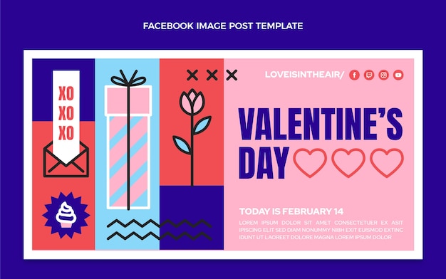Vettore gratuito modello piatto di post sui social media di san valentino