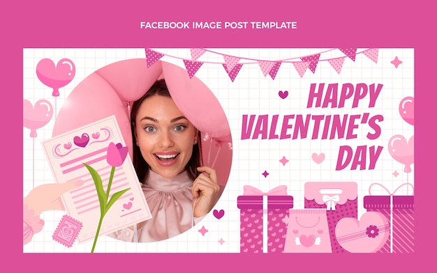 Vettore gratuito modello piatto di post sui social media di san valentino