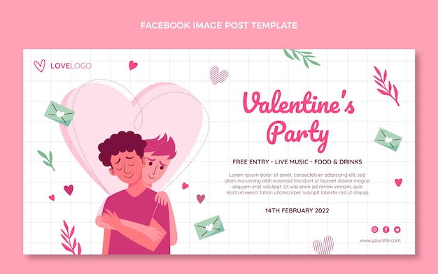 Modello promozionale per social media piatto di San Valentino