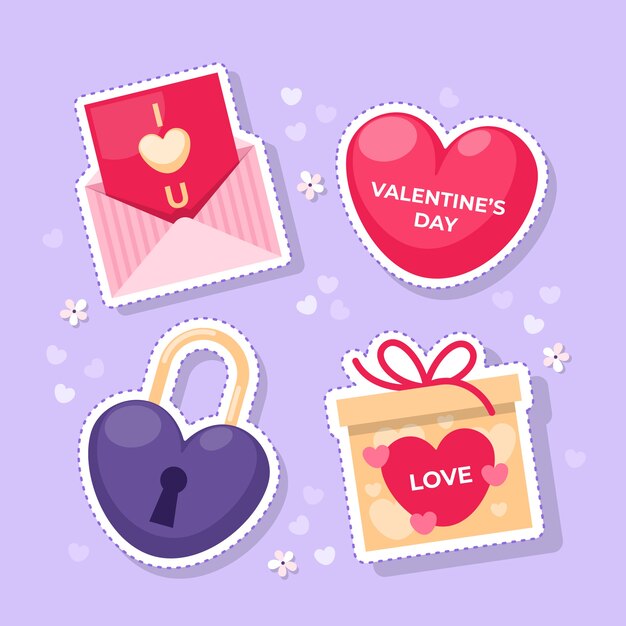 Free vector flat valentine's day stickers collection