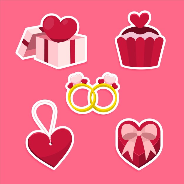 Flat valentine's day stickers collection