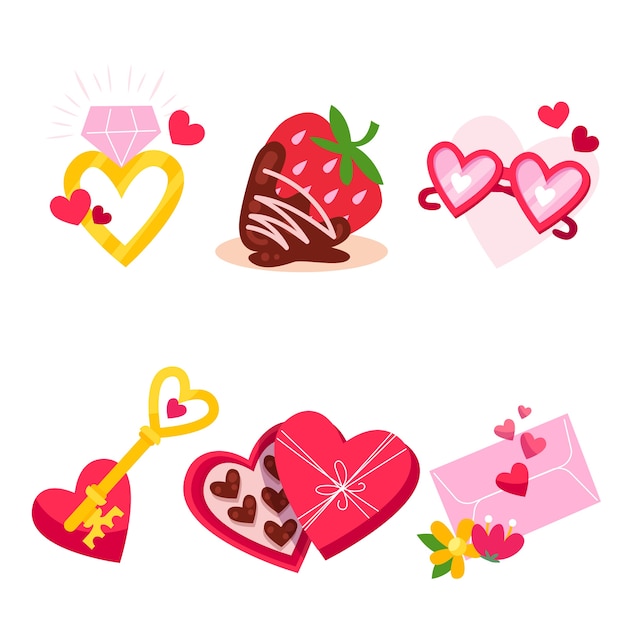 Free vector flat valentine's day stickers collection