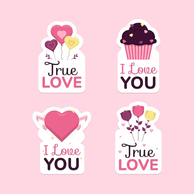 Free vector flat valentine's day stickers collection